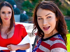 アメリカ人, デカ尻, デカパイ, フェラチオ, 茶髪の, 女 人男 人, 手コキする, アウトドア