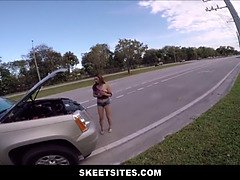 Voiture, En gros plan de très près, Hd, Argent, Seins naturels, Public, Adolescente, Nénés