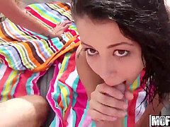 Chanel Rae and Alaina Kristar - Public Beach shag in a Tent