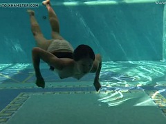 アウトドア, プール, 公共, ロシア人, ティーン, オッパイの, 水中