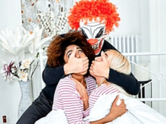 Bisexual chicks ride an evil clown