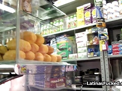 Buxom Hispanic store clerk wants to do porn