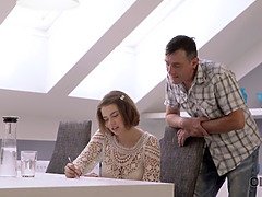 フェラチオ, 爸, マッサージ, 自然山雀, オフィス, オマンコ, 現実, ティーン