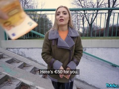 Blond, Pijpbeurt, Diep in de keel, Europees, Leer, Buiten, Openbaar, Russisch