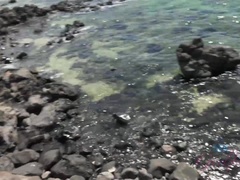 素人, ビーチ, フェラチオ, オイル, オーガズム, アウトドア, のぞき, 濡れ