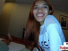 18 ans, Asiatique, Sucer une bite, Queue, Branlette thaïlandaise, Pov, Maigrichonne, Nénés