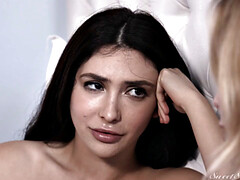 浴室, ベッドルーム, 茶髪の, バック, ドレス, レズビアン, なめる, オマンコ