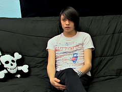 emo pussy Roxy enjoys a glass dildo while he jerks his cock