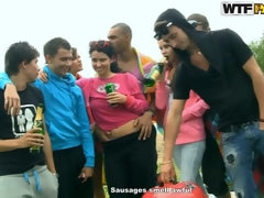 ビーチ, 大学生, グループ, ピアス, 赤毛, タトゥー