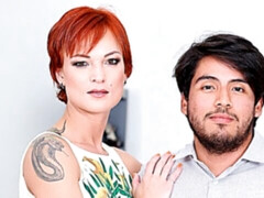 Anaal, Pijpbeurt, Hondjeshouding, Interraciaal, Klein, Roodharige vrouw, Kort haar, Tieten likken