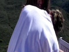 Nana, Noire, Tir de sperme, Noir ébène, Nue  à poil, De plein air, Nénés, Mouillée