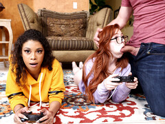 Gamer girl superfuck with two innocent gals