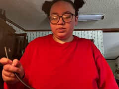 Ebony with big tits cooks topless!