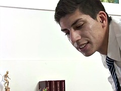 Latina twink rides DILF for cum after blowjob and spanking