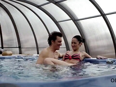 Cheerful old gentleman and tall slender model Angie Moon have sex