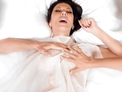 Big-boobied diva dreams about sex with a bald porn performer