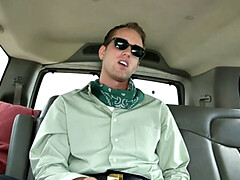 Straight guy gets cum in public van for money