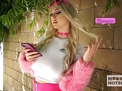 Skinny blonde teen Skylar Vox gets rough face fucked by online date