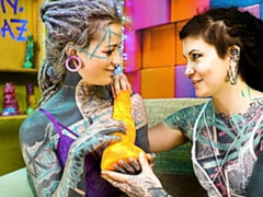 Gorgeous inked dolls Anuskatzz and IlluZ are enjoying anal sex