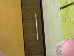 Redhead t-girl in dress by enjoying her banana rama