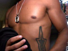 Naive stud gloryhole sucked and stroked by gay dude