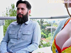 美女, 美人, ブロンド, フェラチオ, カップル, エロティック, なめる, ソフトコア