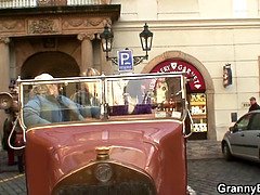 Old granny in stockings rides stranger