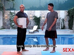Big Ass Brunette Latina mom fucked after workout by the pool - Big fake tits