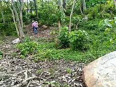 Old perverted green peasant fucks his own busty stepdaughter in the field outdoors