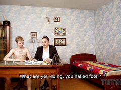 Braunhaarige, Pummelig, Hd, Reif, Russisch, Sohn, Strümpfe, Lehrer