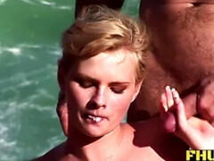 アナル, お尻, ブロンド, 茶髪の, ハードコア, 異人種間, 三人, オッパイの