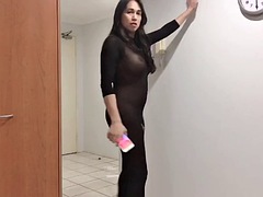 素人, アジア人, デカチン, デカパイ, 下着, オナニー, シーメール, 一人