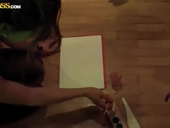 Bruinharig, Universiteit, Groep, Hakken, Lesbisch, Ondergoed, Kousen, Tatoeage