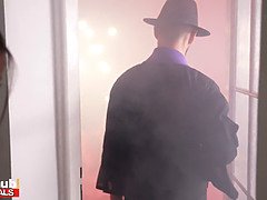 デカパイ, ブロンド, フェラチオ, バック, 淫乱熟女, オーガズム, 叫ぶ, 三人