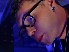 Dominant tattooed jock fucks 21 year old medical ass in a sling