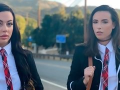 黒人, フェラチオ, 茶髪の, 手コキする, 異人種間, 女子高生, ティーン, 三人