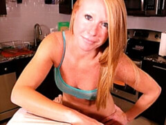 Blondine, Blasen, Sperma im mund, Spermaladung, Handjob, Küche, Lecken, Pov