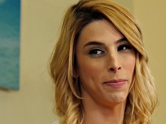 Busty trans athlete drilled by a couple before the erotic change