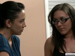 Busty lesbian scissoring then licks bff