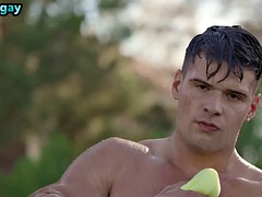 Athletic jock bareback fucks his bottom boyfriend at home