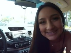 Money loving brunette with perky tits gives up her pussy