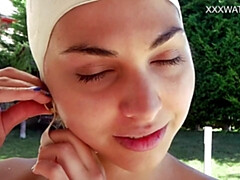 女, Hd, オーガズム, 小柄, プール, 公共, オマンコ, 一人