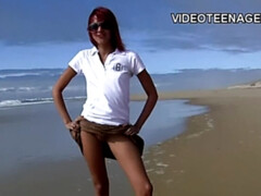 18 jahre, Strand, Europäisch, Nudist, Zierlich, Öffentlich, Muschi, Rotschopf