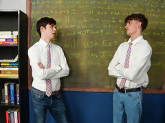 College boys share the classroom for intimate anal gay sex