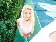 ブロンド, フェラチオ, バック, 手コキする, オナニー, ガリガリ, ティーン, オッパイの