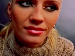 Hot blonde babe from Germany eating cum from a hard cock