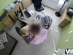 Blonde teen loaned to agent gets a hardcore doggystyle pounding in the office