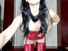 Brunette brune, Talons, Latex, Cuir, Softcore