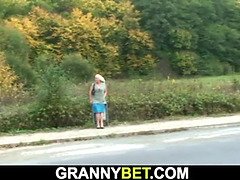 He picks up and doggy-fucks old blonde granny
