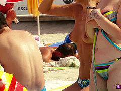 Playa, Bikini, Hendidura, Al aire libre, Público, Adolescente, Voyeur
